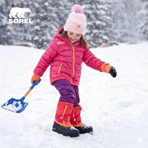 SOREL Kids Size 4 Snow Boots—Waterproof, Insulated, Removable Liner, Pink/Black